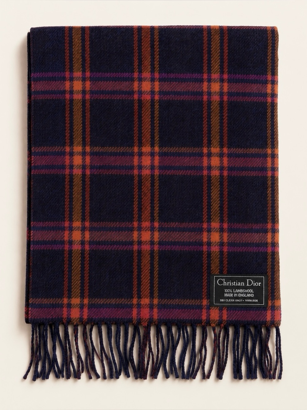 Vintage Christian Dior Lambswool Plaid Scarf